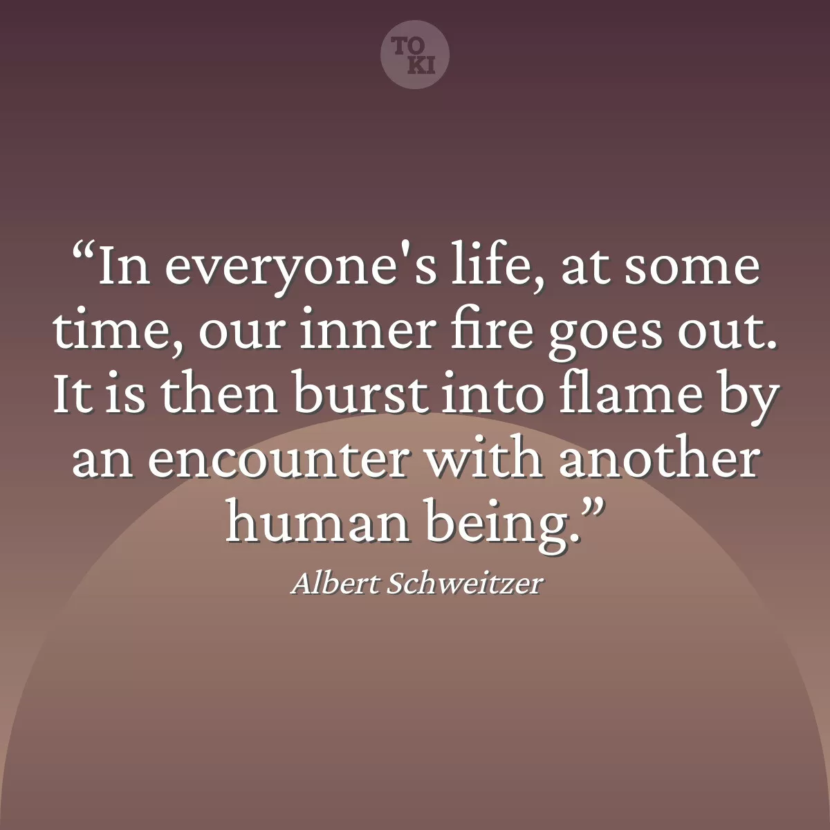 In everyone's life, at some time, our inner fire goes out. It is then burst into flame by an encounter with another human being. - Albert Schweitzer Quote