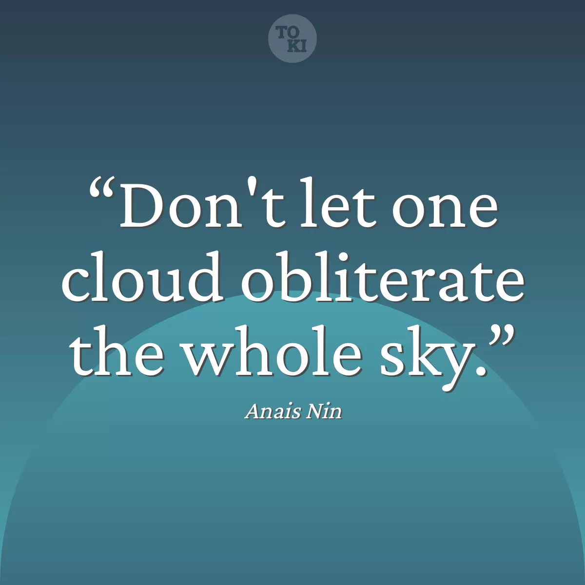 Don't let one cloud obliterate the whole sky. - Anais Nin Quote